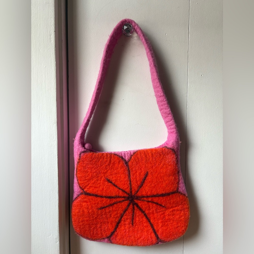 Wool floral Pink Women's Bag